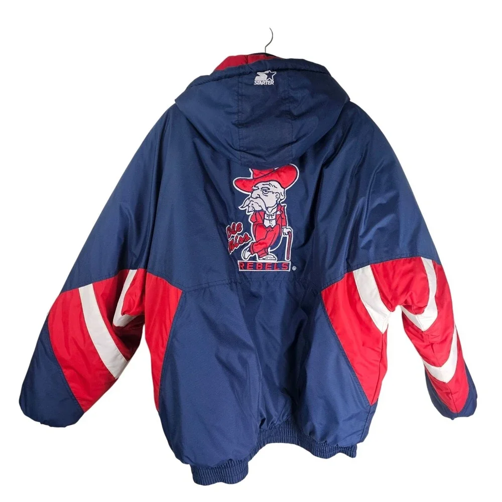 Ole Miss Starter Jacket XXL Embroidered Colonel Reb Vintage 90's Full Zip Hooded